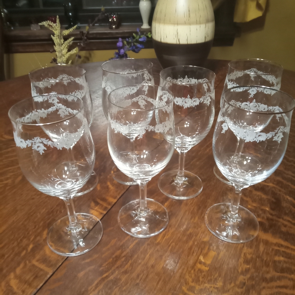 John Havilland Platinum Trim " Sweetheart Rose" Crystal Goblets Set Of 7